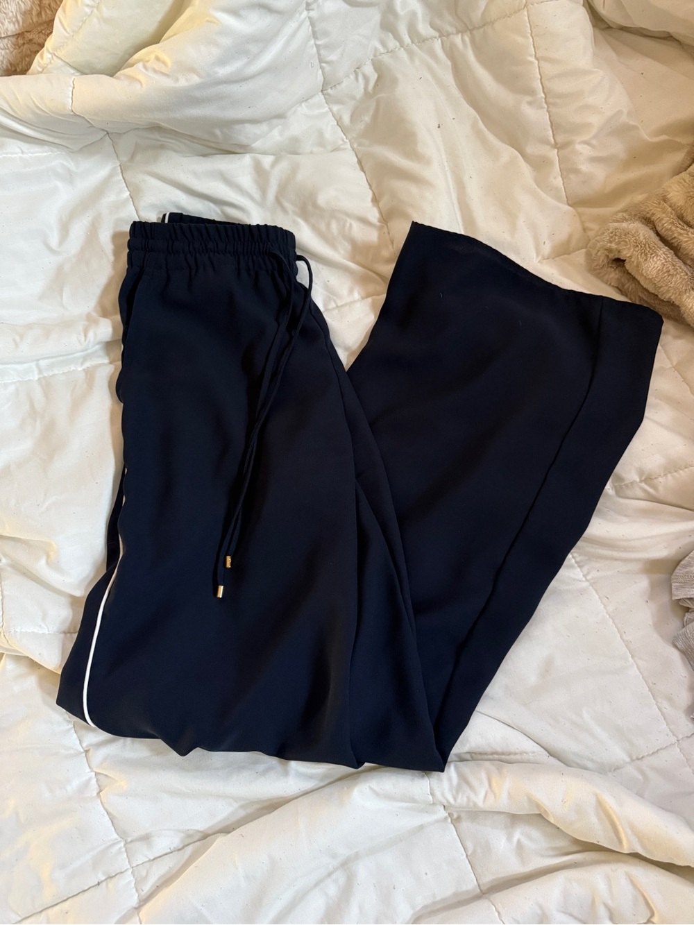Ralph Lauren Side-Stripe Georgette Wide-Leg Pant